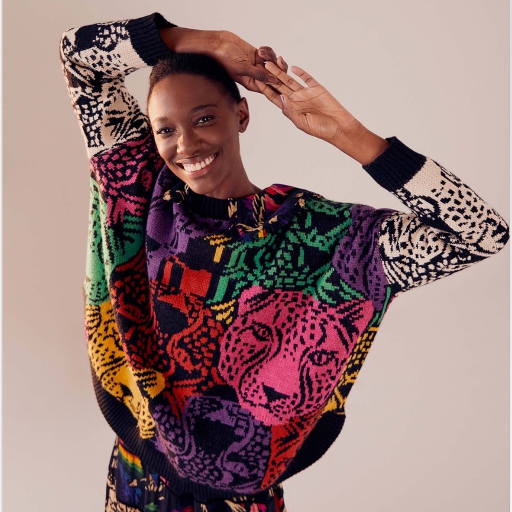 FARM Rio Mixed Midnight Leopards Sweater NWT